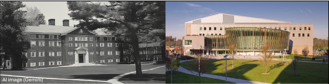 AI-generated image of a small eastern liberal arts college from 1956.