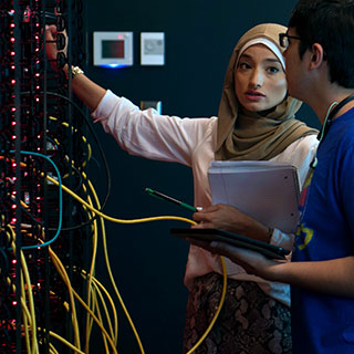 Students working in a datacenter