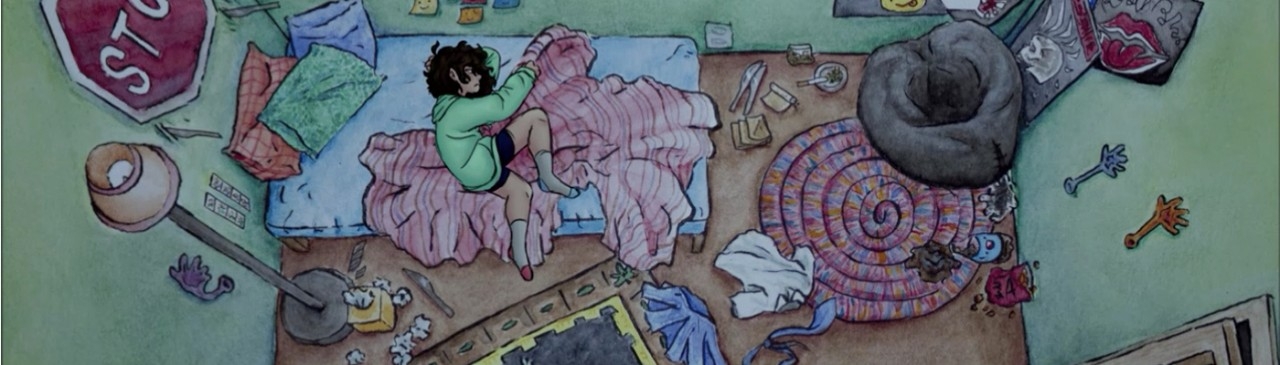 artwork of girl curled in ball - animation 