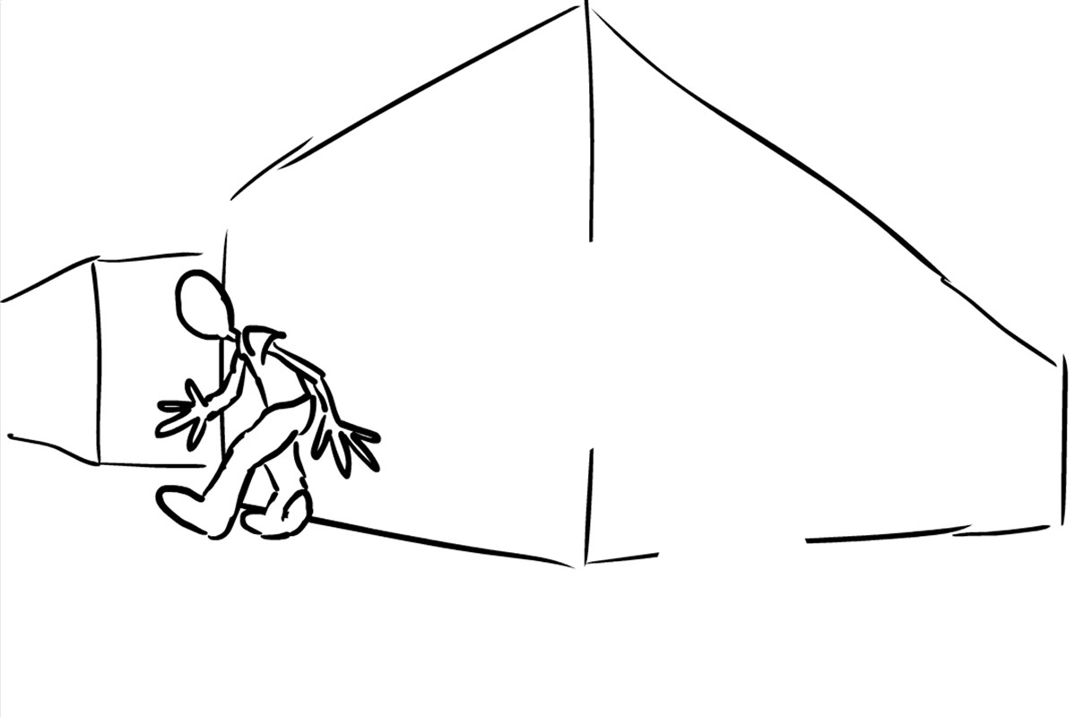 animated figure in architectural space