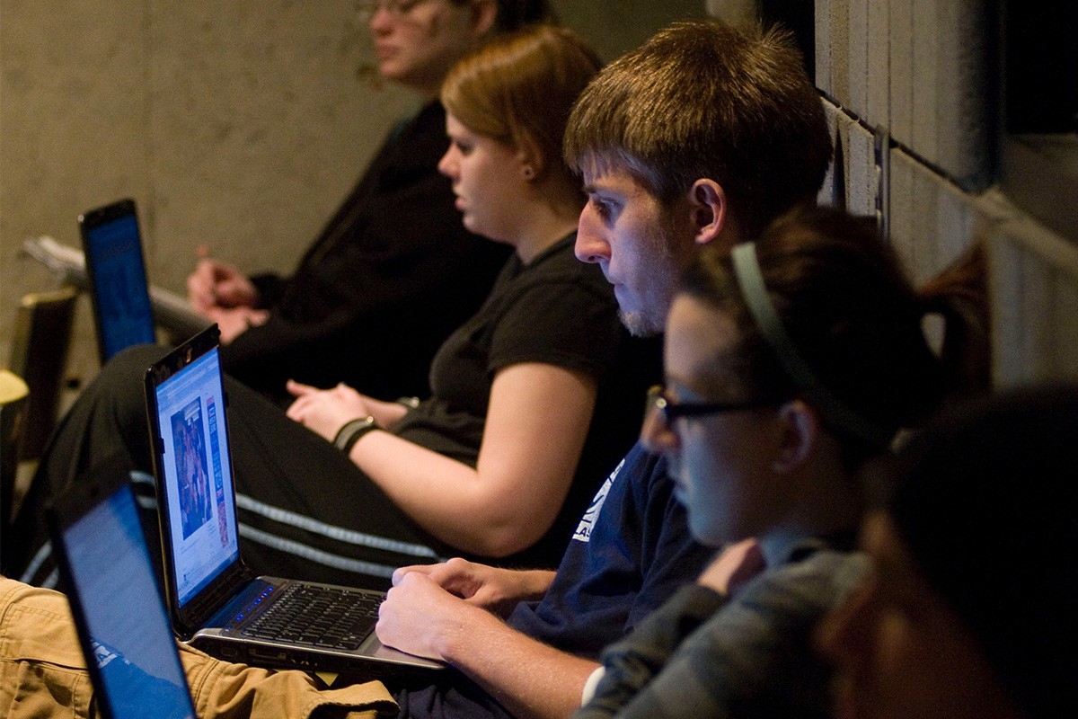 students studying on computers