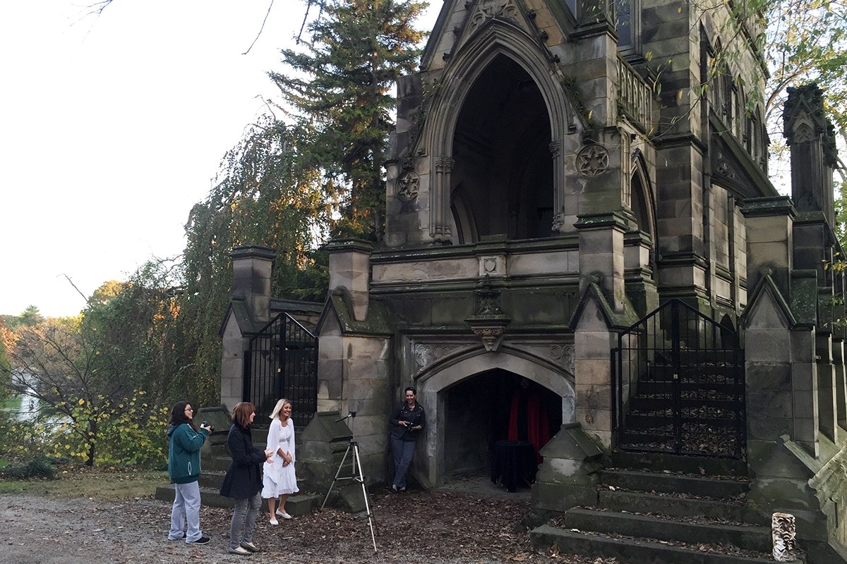 Video shoot in gothic architecture