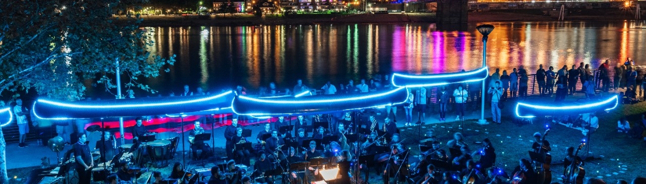 Blink Festival featuring light up canoes and musicians