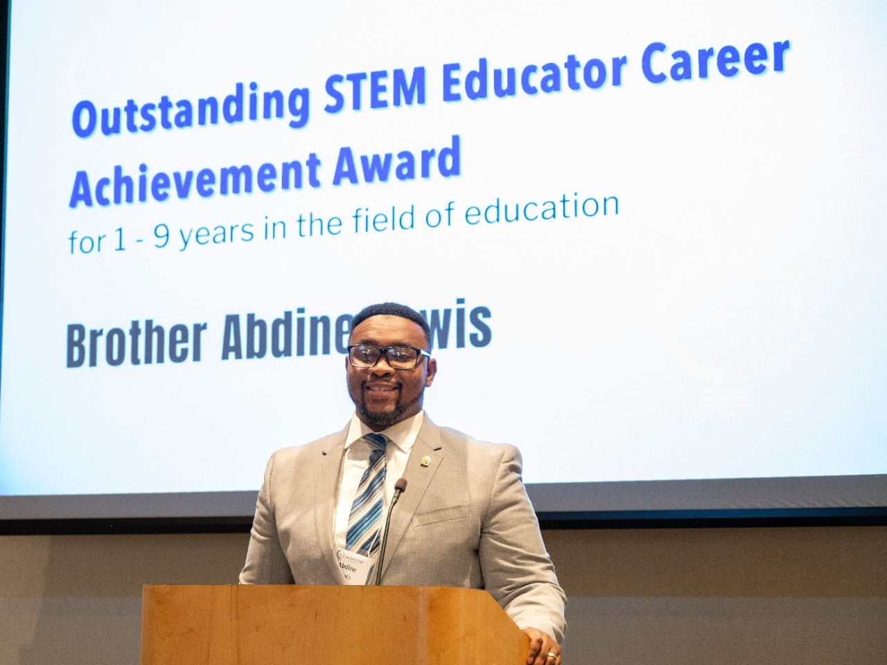 STEM Educator Award winner speaks to attendees at the Tri-State STEM+ Conference
