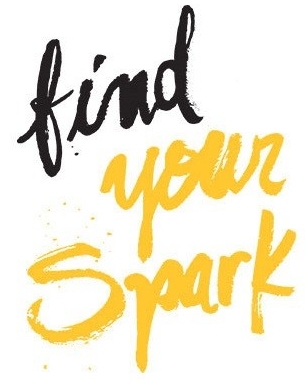 Decorative text that reads "find your spark"