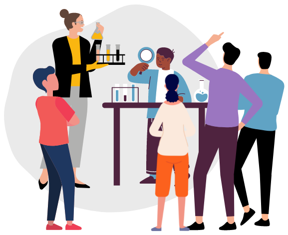 A graphical representation of K-12 teachers in the classroom observing a CINSAM master teacher lead a STEM lesson with a student