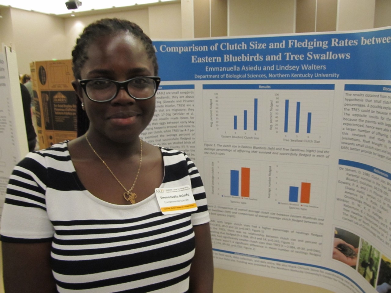 Student standing by her research presentation