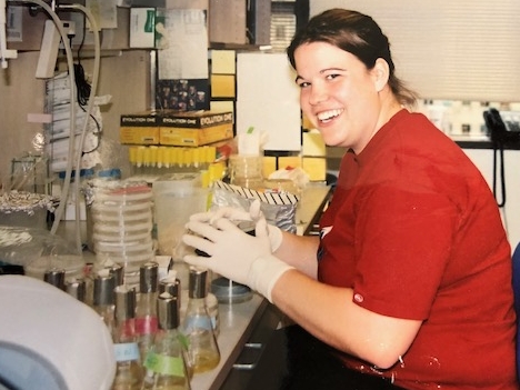 Photo of Dr. Strome working in one of the research labs on campus.