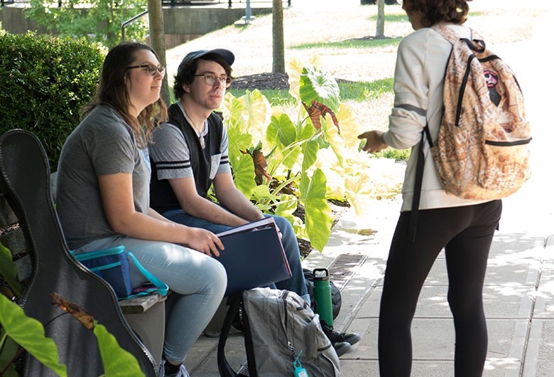 Students hanging out outside