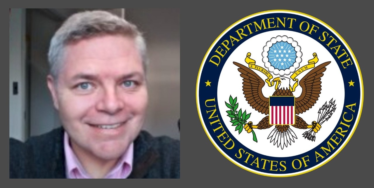 David Caudill headshot and Department of State logo