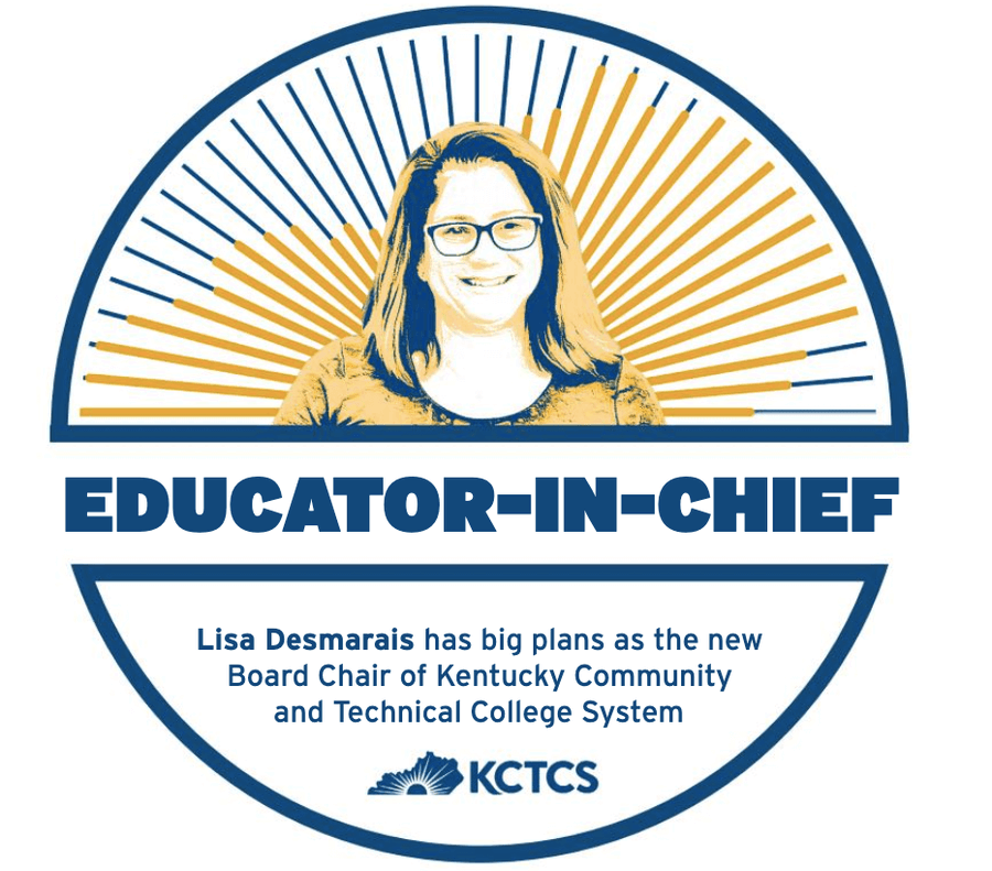 Educator-in-chief logo with Lisa Desmarais image