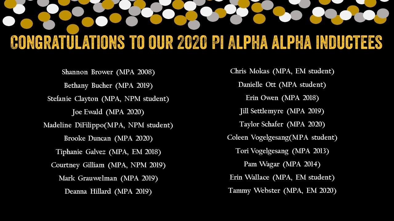 List of all MPA inductees in the Pi Alpha Alpha Honor Society