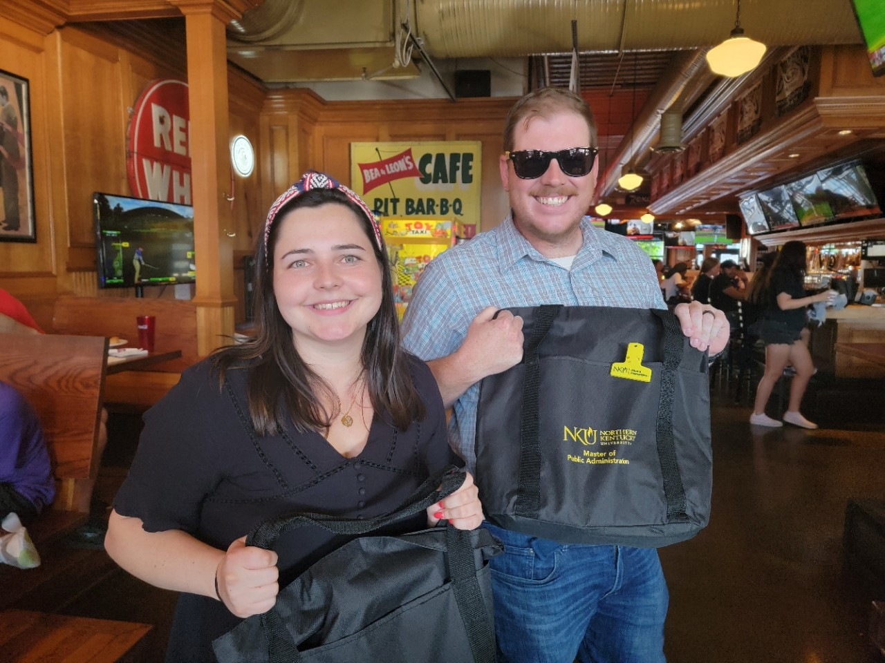 swag bag winners Victoria Short and Nick Wade with their swag bags