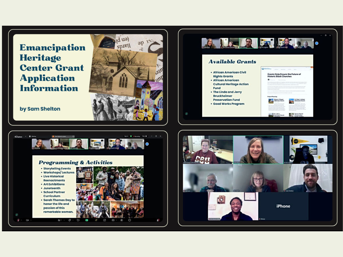 Collage of images from the Zoom meeting where Sam presented his project.