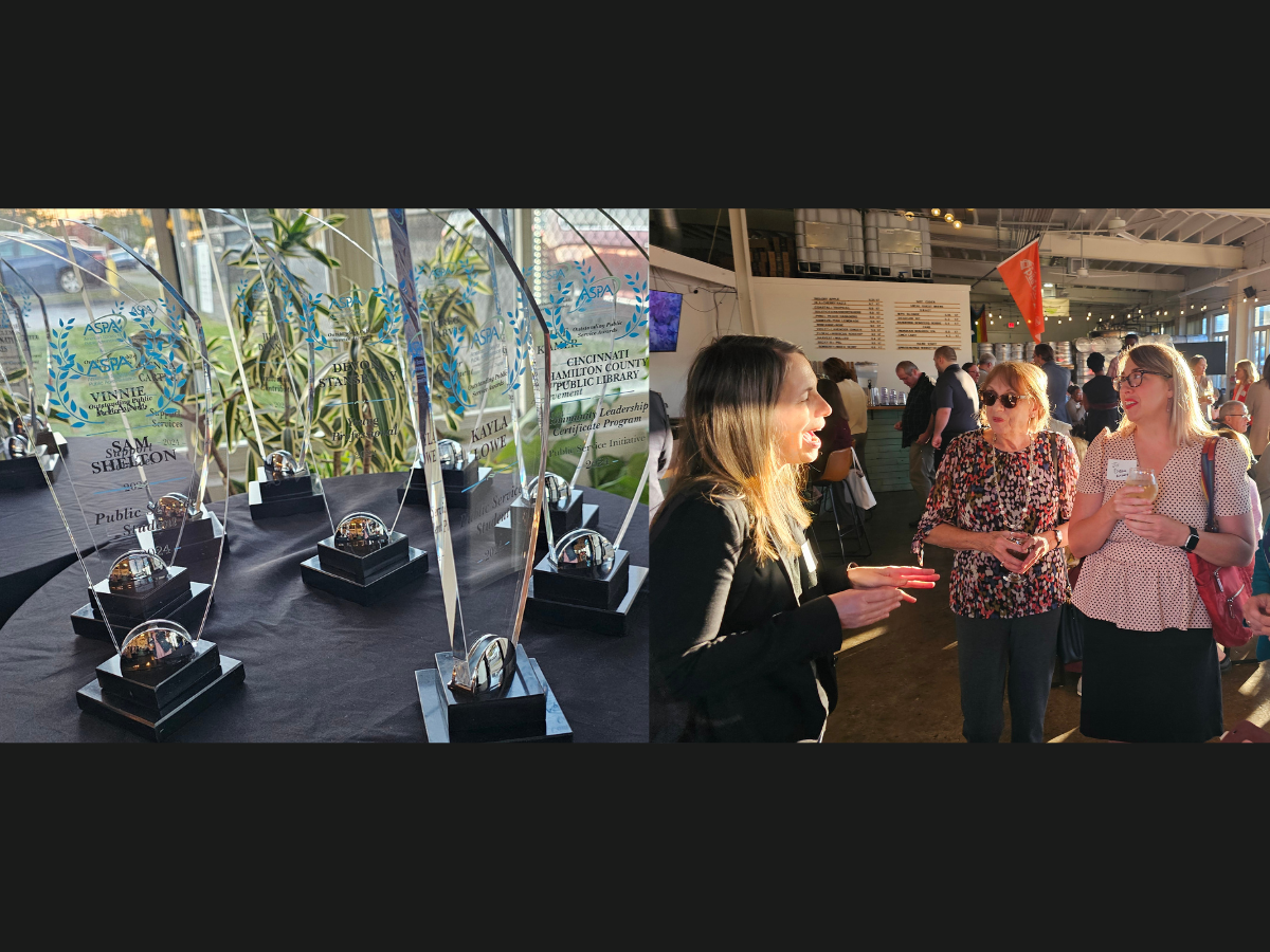 photos of people talking at ASPA GCC event and award trophies