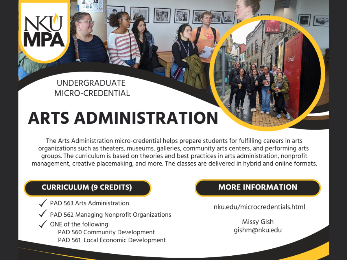 Arts Administration Microcredential informational flyer