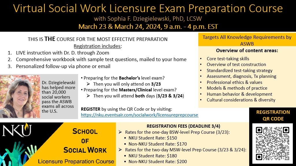 Flyer for NKU School of Social Work Licensure Exam Preparation with Dr. D