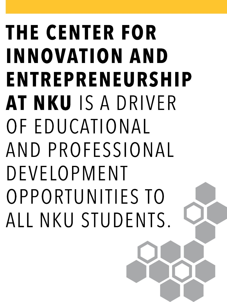 The Center for Innovation and Entrepreneurship at NKU is a driver of educational and professional development opportunities to all NKU students.
