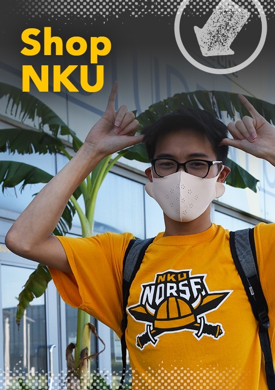 Shop NKU: Student wearing Norse gear