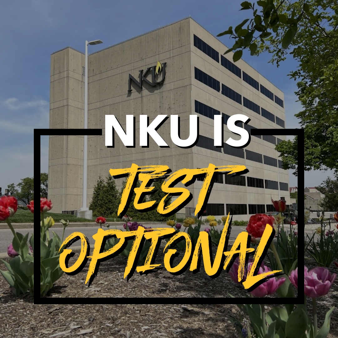 Students sitting in the Student Union with the words NKU is Now Test Optional over the image.