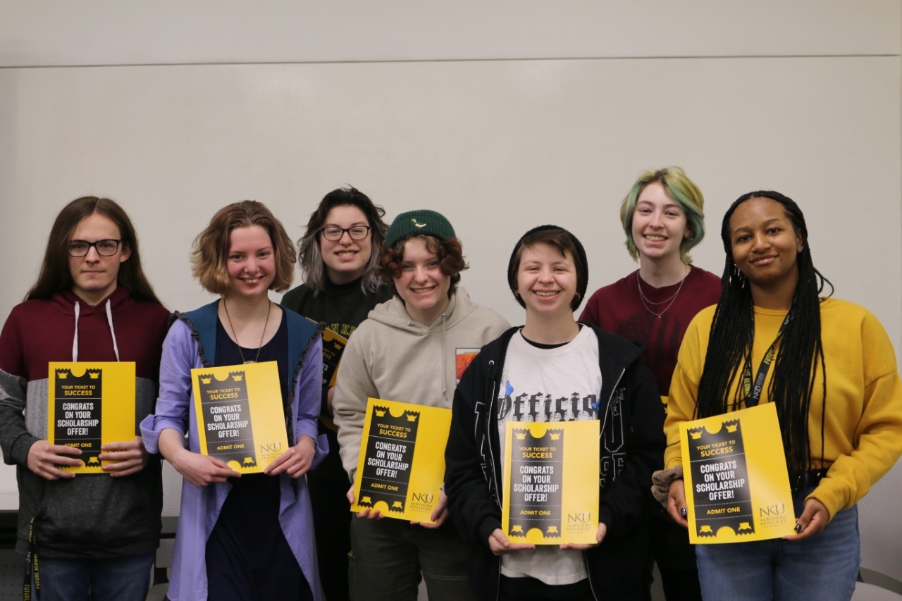 Group of students receiving scholarships