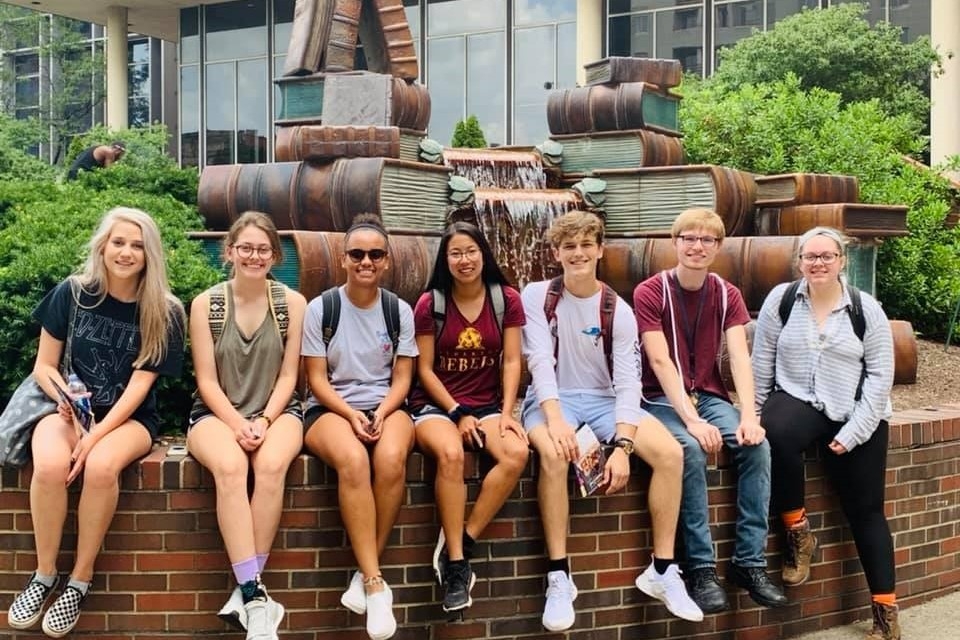 Students in front of library