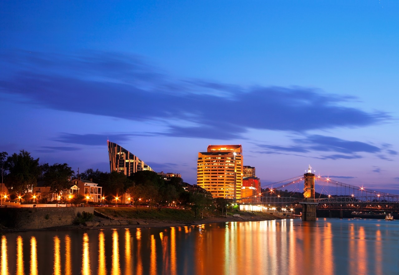 Newport KY skyline at night time.