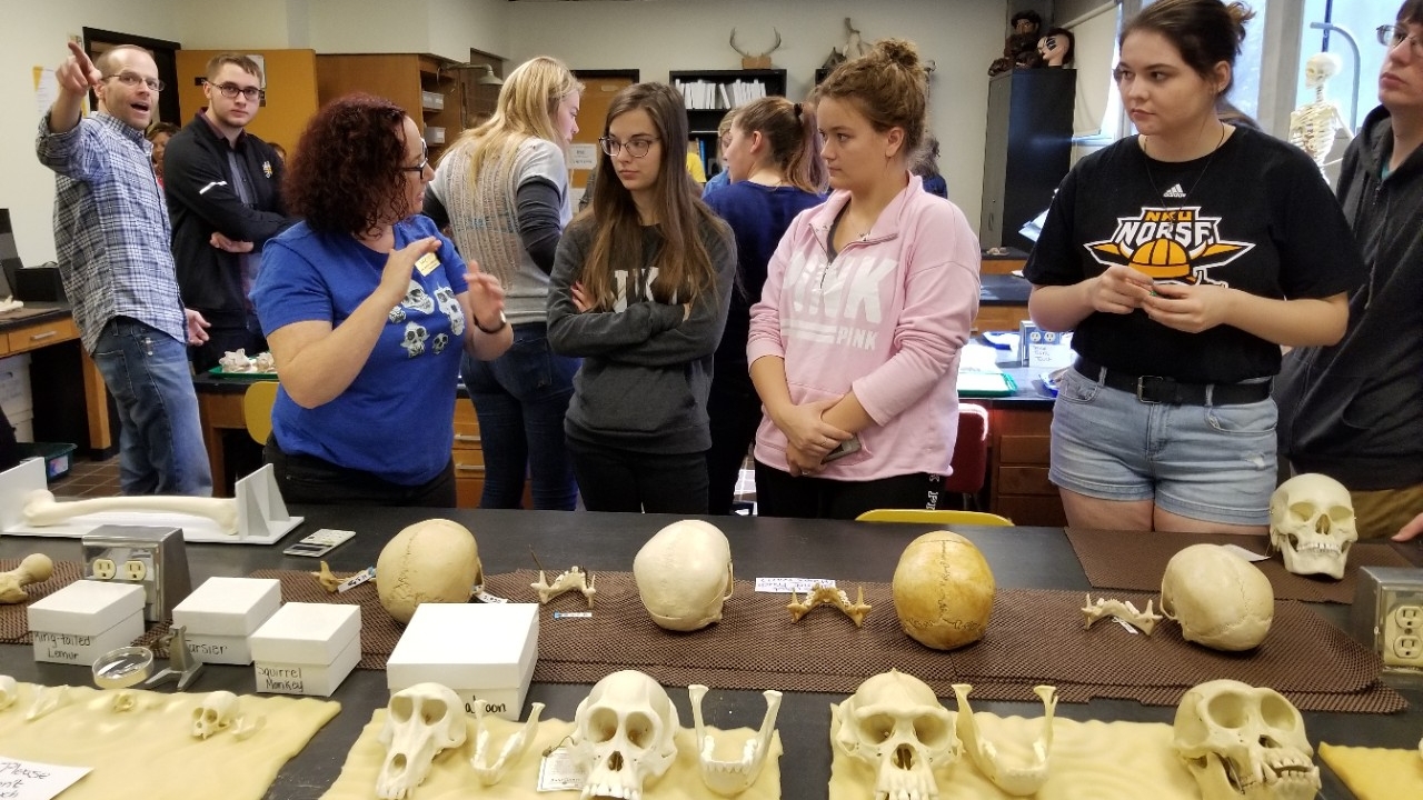 Students viewing anthropology exhibit