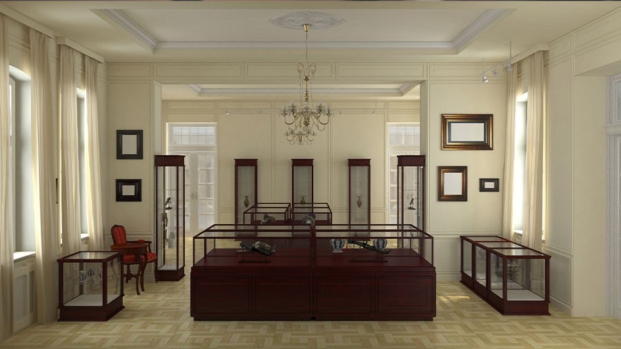 A museum, exhibition hall, interior visualization