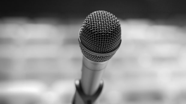 Close-up photograph of a microphone