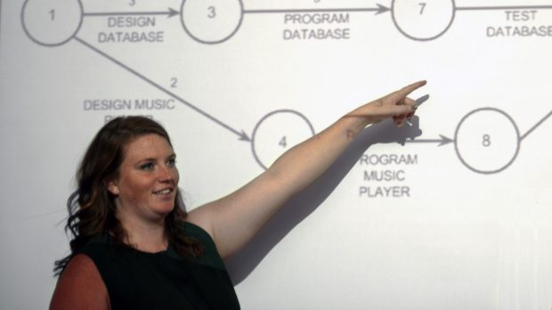 Woman presenting diagram of database design