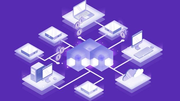 Computers and servers connected into blockchain formation