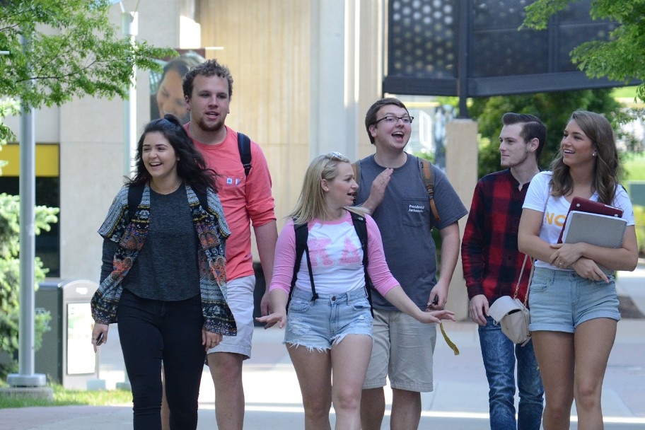 students walking on campus