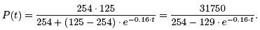 P(t)  = 254 * 125/254 + (125 - 254) * e^-0.16*t = 31750/1254 - 129 * e^-0.16*t