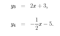 Equation 1: y3 = 2x + 3, y4 = -1/2 -5.