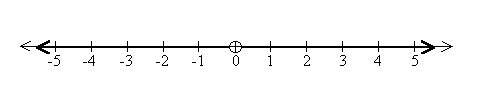 Number line depicting all real numbers except zero