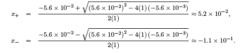 graphic solving above using quadratic formula
