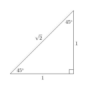 diagram of a right triangle with 45 degree angles