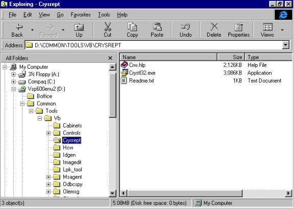 Windows Explorer Crystal Reports install area CD2 Window