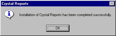 Crystal Reports Install Successful Dialog Box