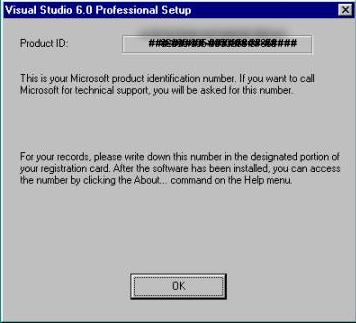Visual Studio 6.0 Professional Setup Product ID Dialog Box