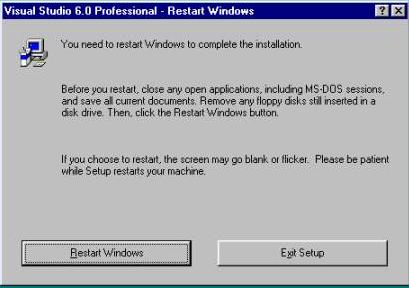 Visual Studio 6.0 Professional Setup Restart Windows Dialog Box